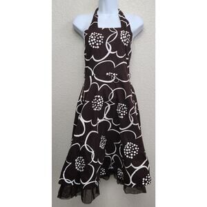 Rare Editions Brown White Floral Print Halter Fit N Flare Dress 14 Lightweight
